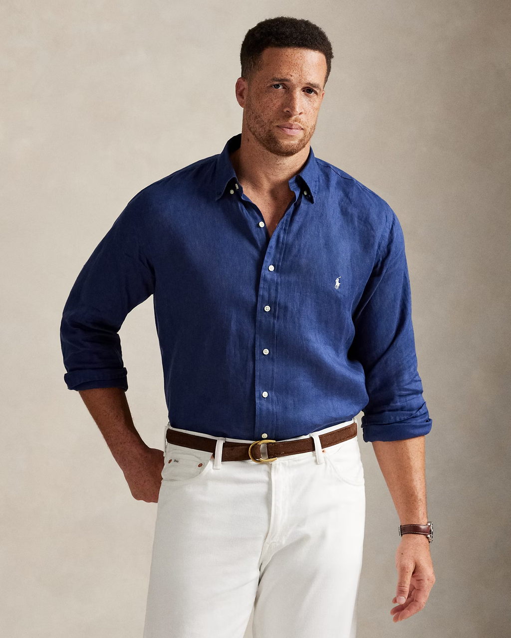 Camisa Linho Polo Ralph Lauren Manga Longa