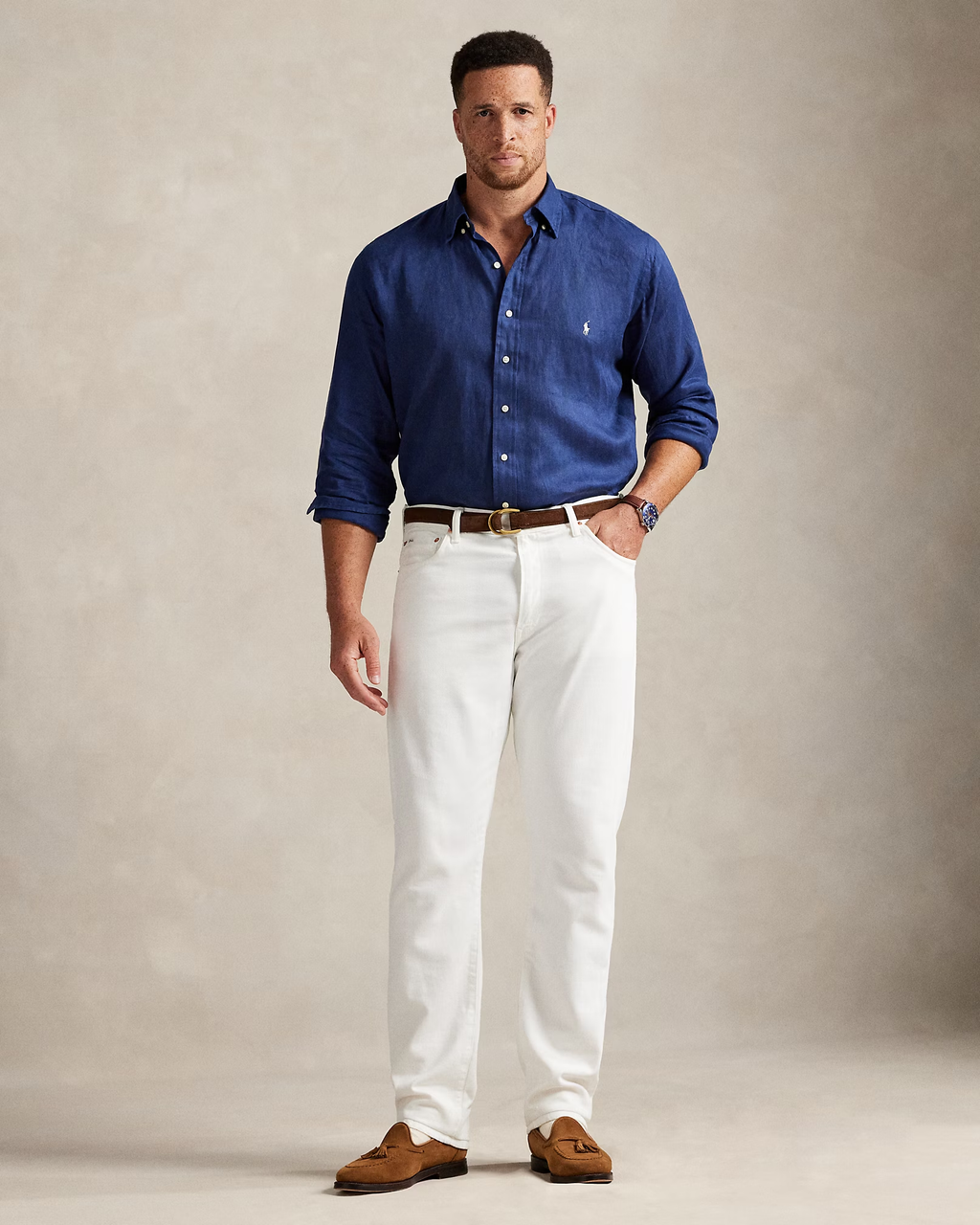 Camisa Linho Polo Ralph Lauren Manga Longa